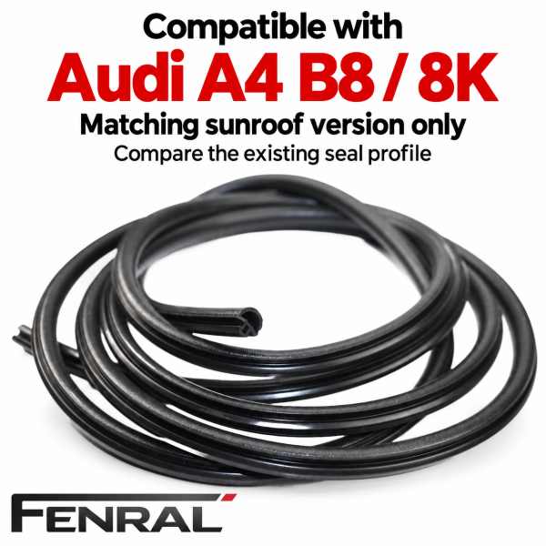 Sunroof seal compatible with Audi A4 B8/8K black rubber