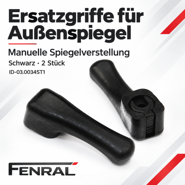 Zwei Griffe für manuelle Spiegelverstellung kompatibel für Mercedes-Benz W115 – Schwarz – FENRAL