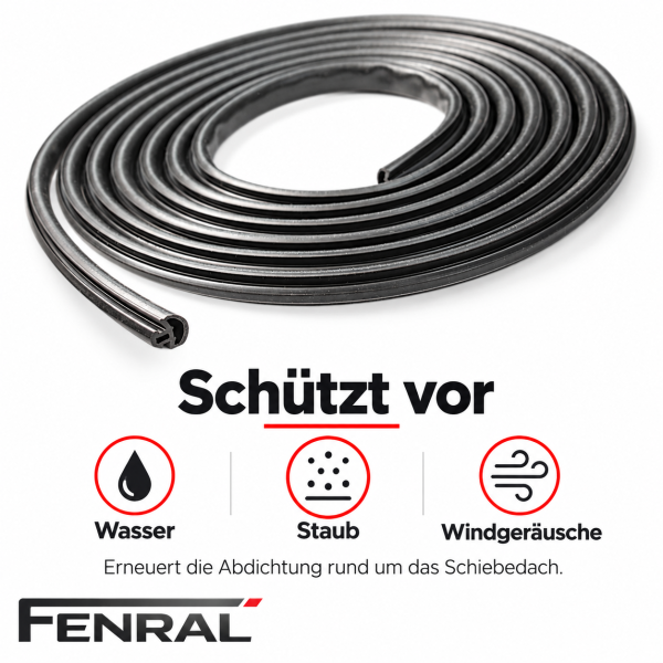 Glas-Schiebedach-Dichtung kompatibel für Volvo S60 I S80 I V70 II XC70 I XC90 I Schwarz FENRAL
