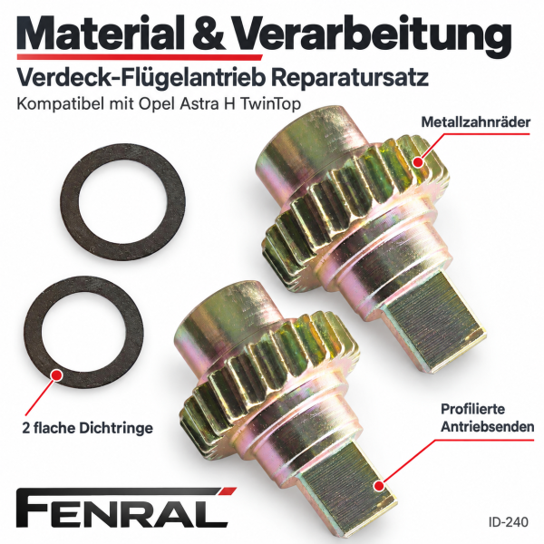 Zwei Zahnräder mit Dichtringen für den Verdeck-Flügelantrieb kompatibel für Opel Astra H TwinTop – FENRAL